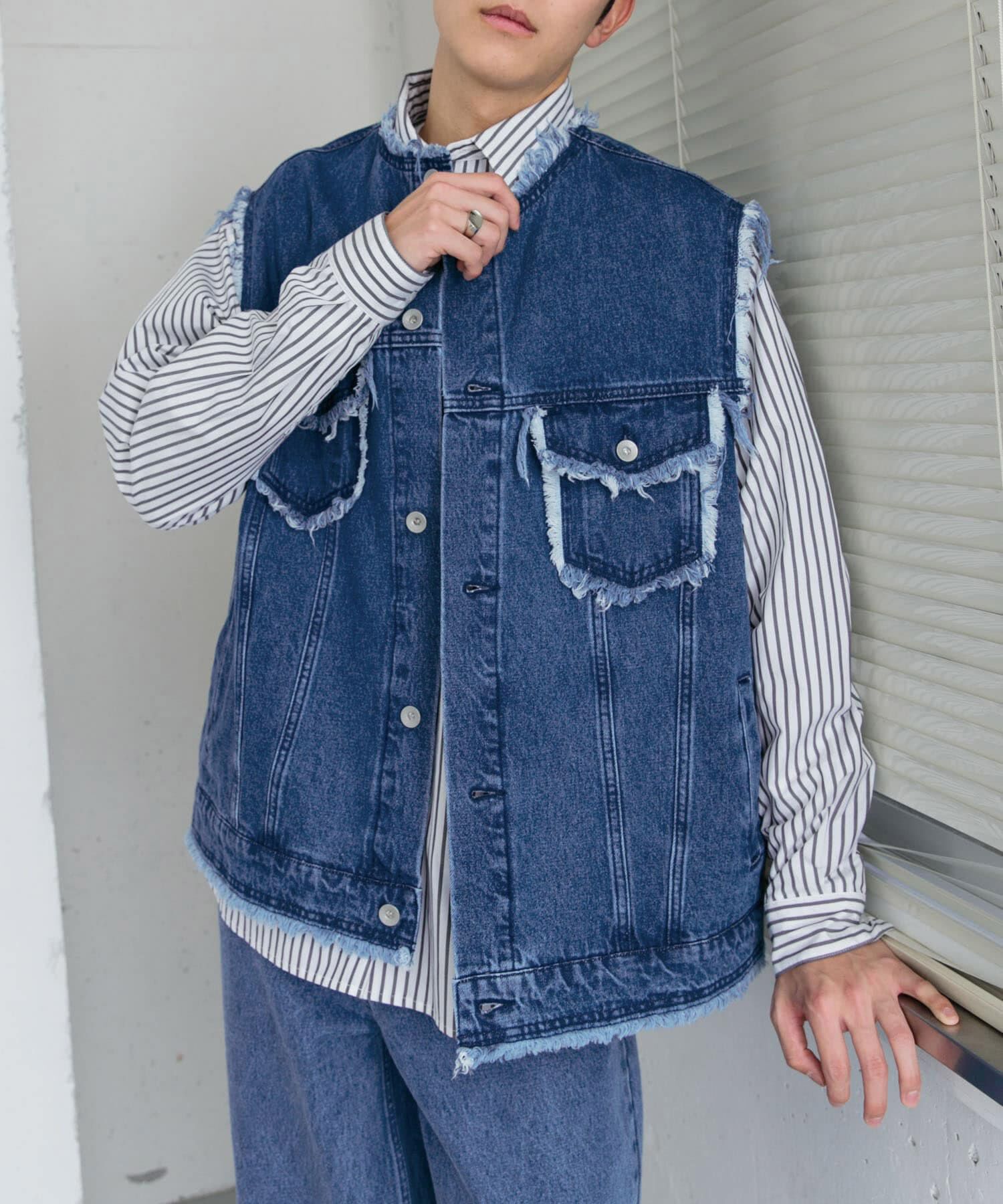 SENSE OF PLACE by URBAN RESEARCH「デニムフリンジベスト」|デニムジャケット|