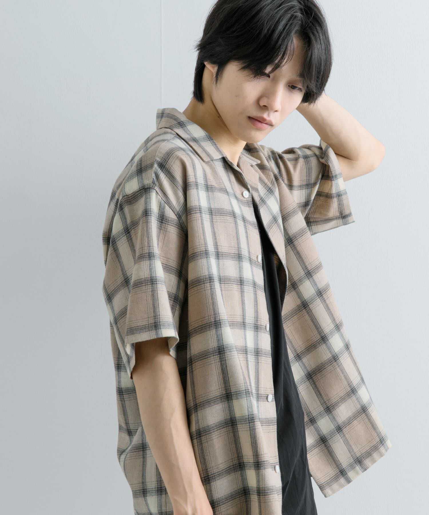 SENSE OF PLACE by URBAN RESEARCH「『Sサイズあり』『ユニセックス』オンブレチェックオープンカラーシャツ」|シャツ・ブラウス|