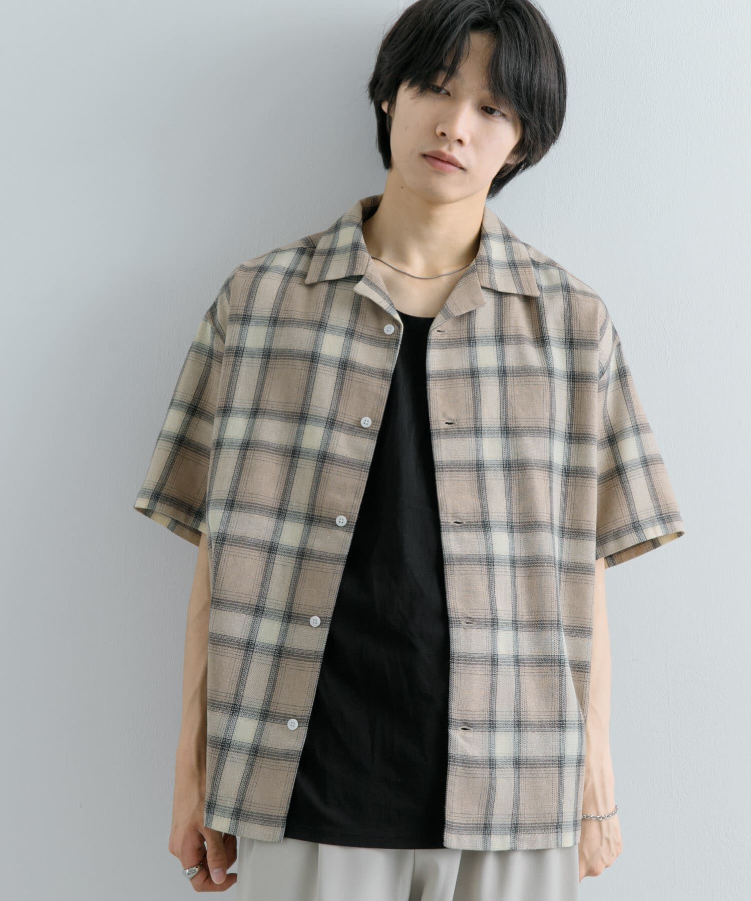 SENSE OF PLACE by URBAN RESEARCH「『Sサイズあり』『ユニセックス』オンブレチェックオープンカラーシャツ」|シャツ・ブラウス|