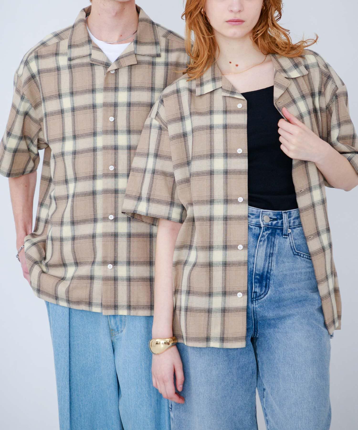 SENSE OF PLACE by URBAN RESEARCH「『Sサイズあり』『ユニセックス』オンブレチェックオープンカラーシャツ」|シャツ・ブラウス|