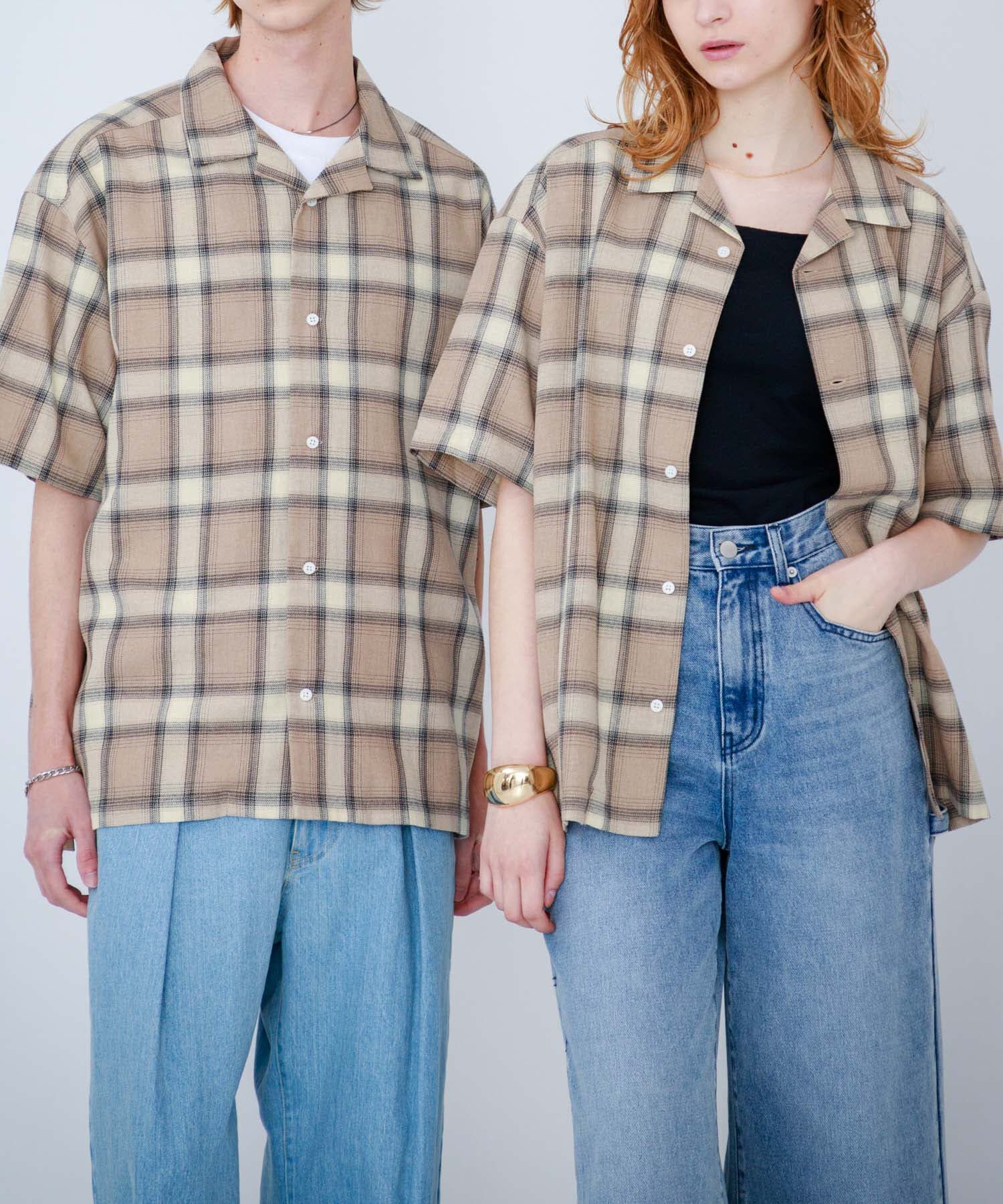 SENSE OF PLACE by URBAN RESEARCH「『Sサイズあり』『ユニセックス』オンブレチェックオープンカラーシャツ」|シャツ・ブラウス|