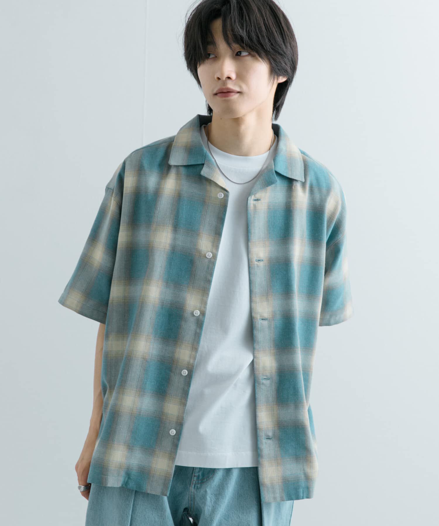 SENSE OF PLACE by URBAN RESEARCH「『Sサイズあり』『ユニセックス』オンブレチェックオープンカラーシャツ」|シャツ・ブラウス|