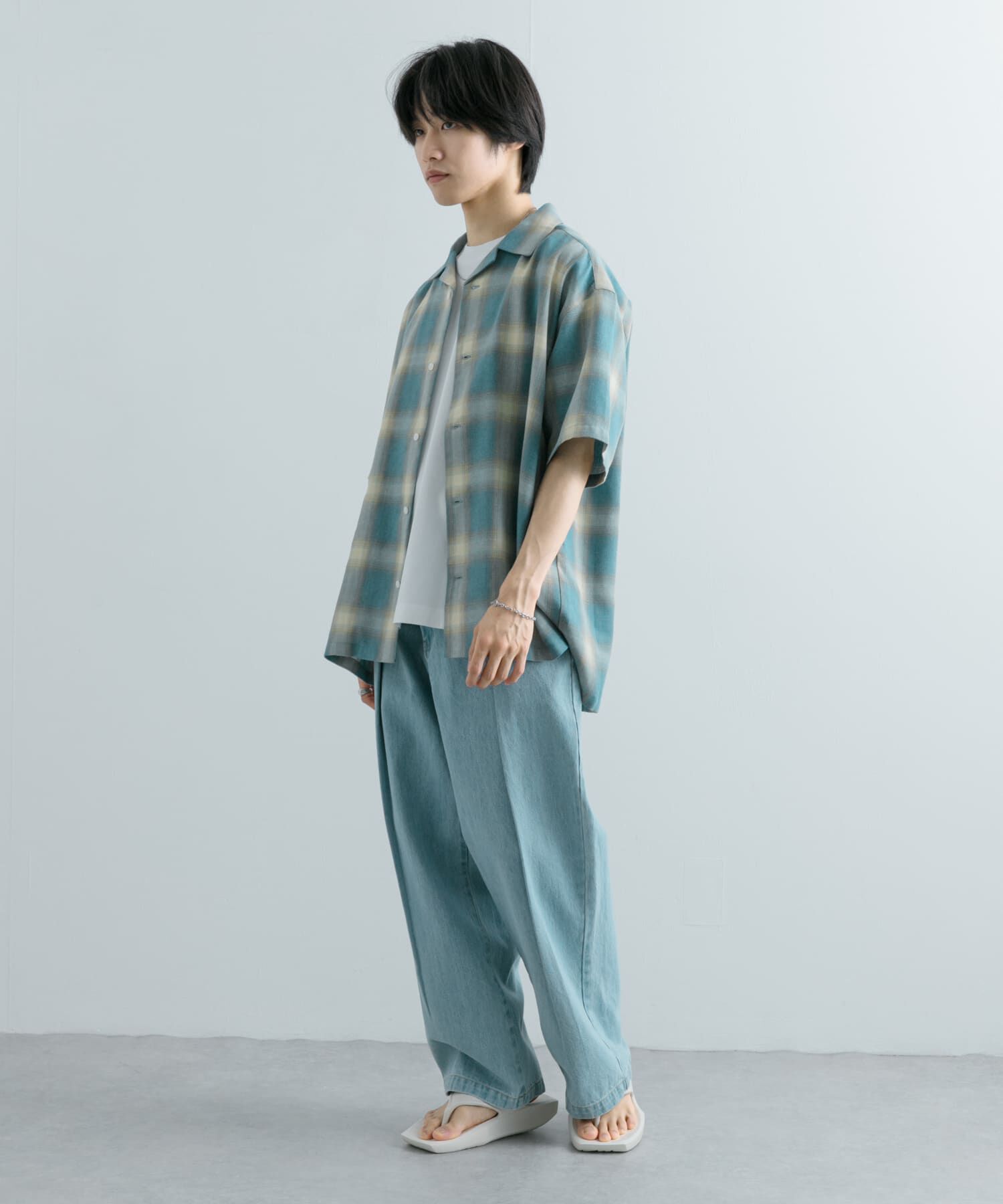 SENSE OF PLACE by URBAN RESEARCH「『Sサイズあり』『ユニセックス』オンブレチェックオープンカラーシャツ」|シャツ・ブラウス|