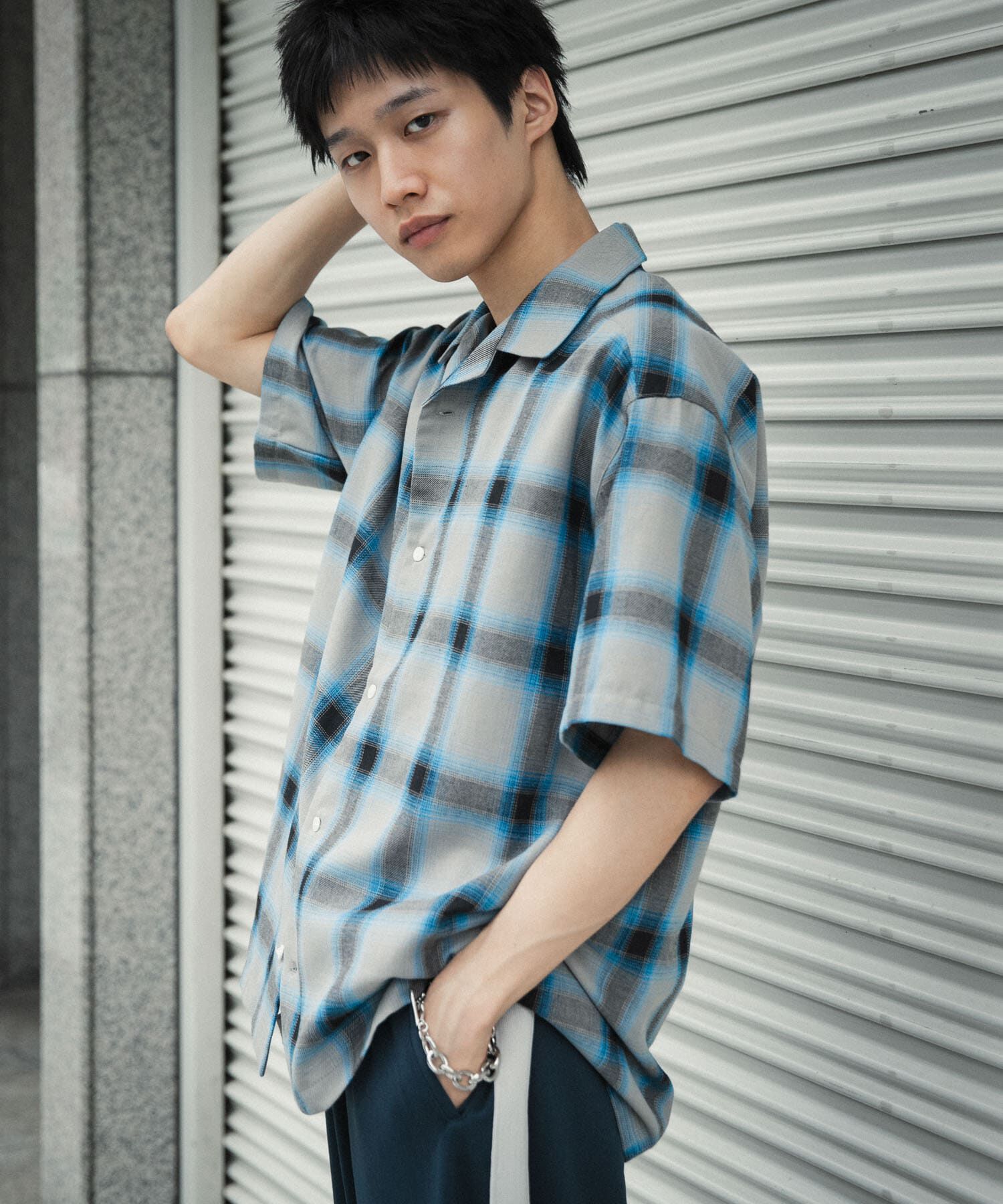 SENSE OF PLACE by URBAN RESEARCH「『Sサイズあり』『ユニセックス』オンブレチェックオープンカラーシャツ」|シャツ・ブラウス|