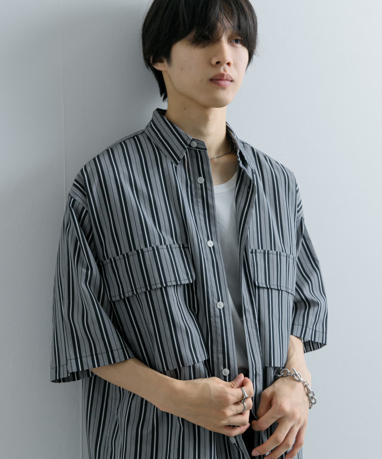 SENSE OF PLACE by URBAN RESEARCH「ストライプCPOルーズシャツ(5分袖)」|シャツ・ブラウス|