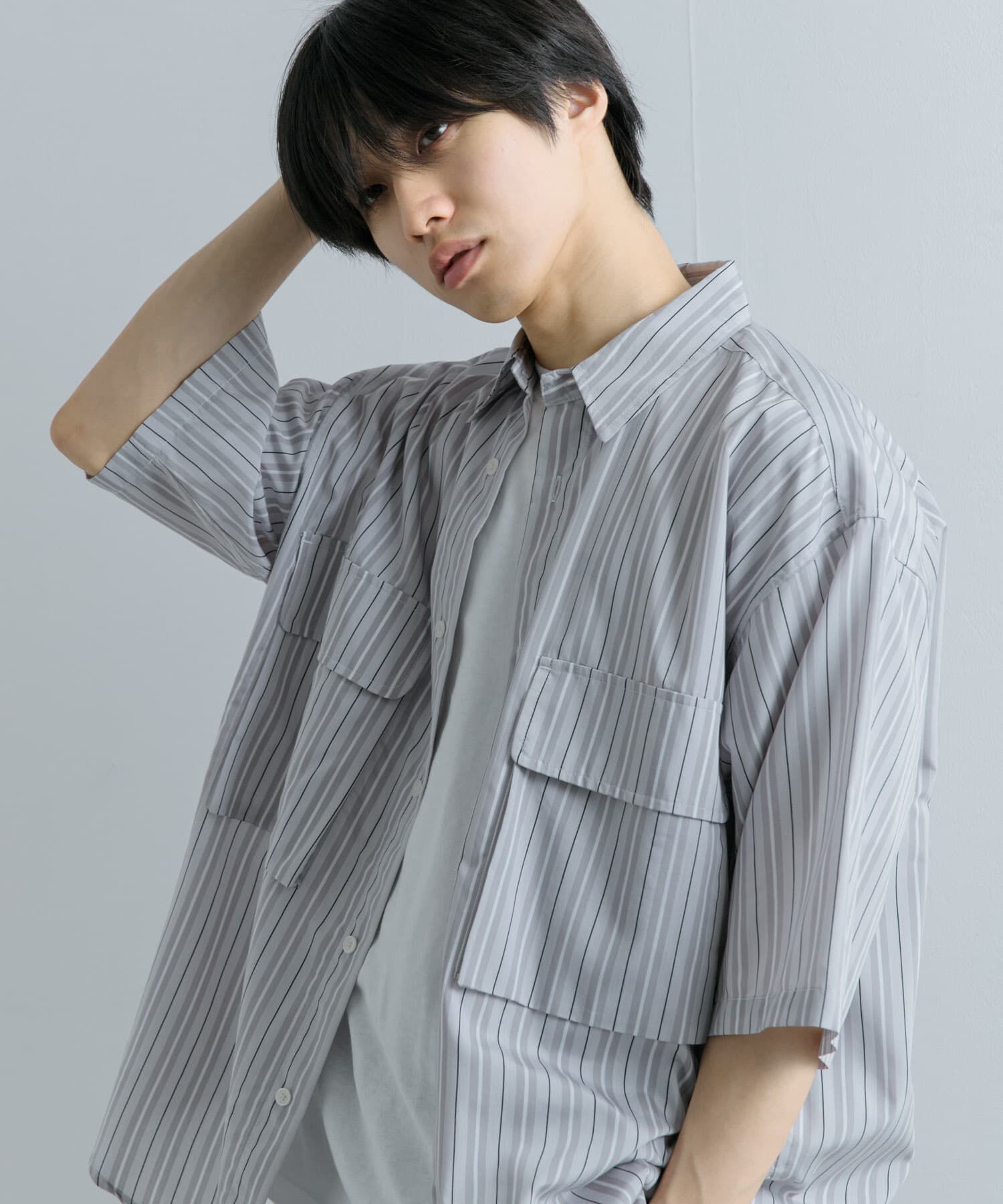 SENSE OF PLACE by URBAN RESEARCH「ストライプCPOルーズシャツ(5分袖)」|シャツ・ブラウス|