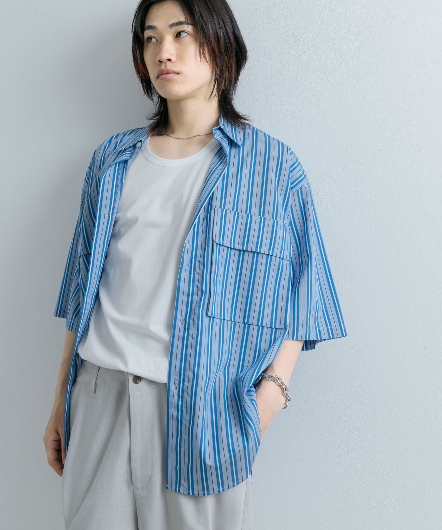 SENSE OF PLACE by URBAN RESEARCH「ストライプCPOルーズシャツ(5分袖)」|シャツ・ブラウス|