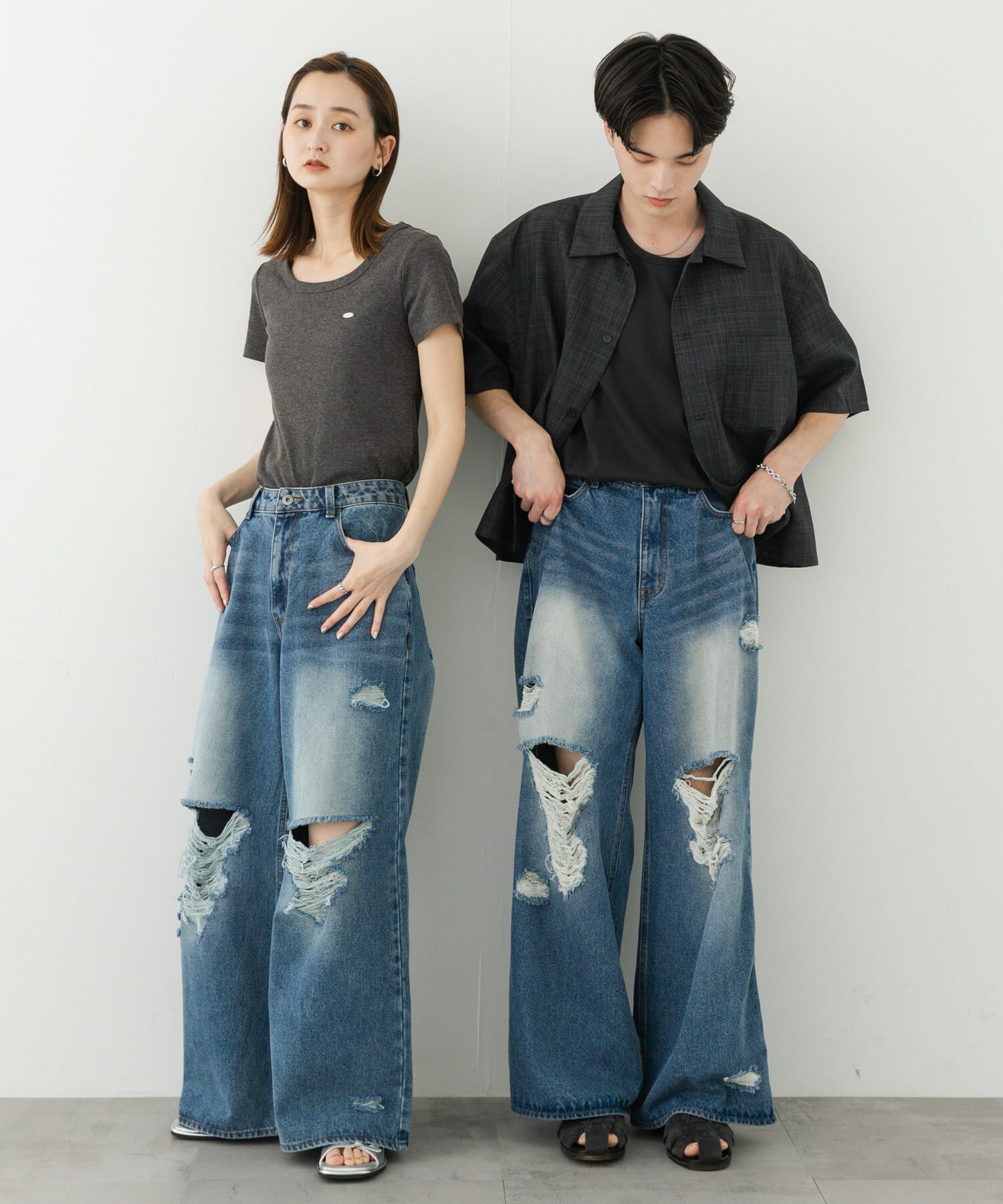 SENSE OF PLACE by URBAN RESEARCH「『ユニセックス』ダメージデニムワイドパンツ」|デニム|