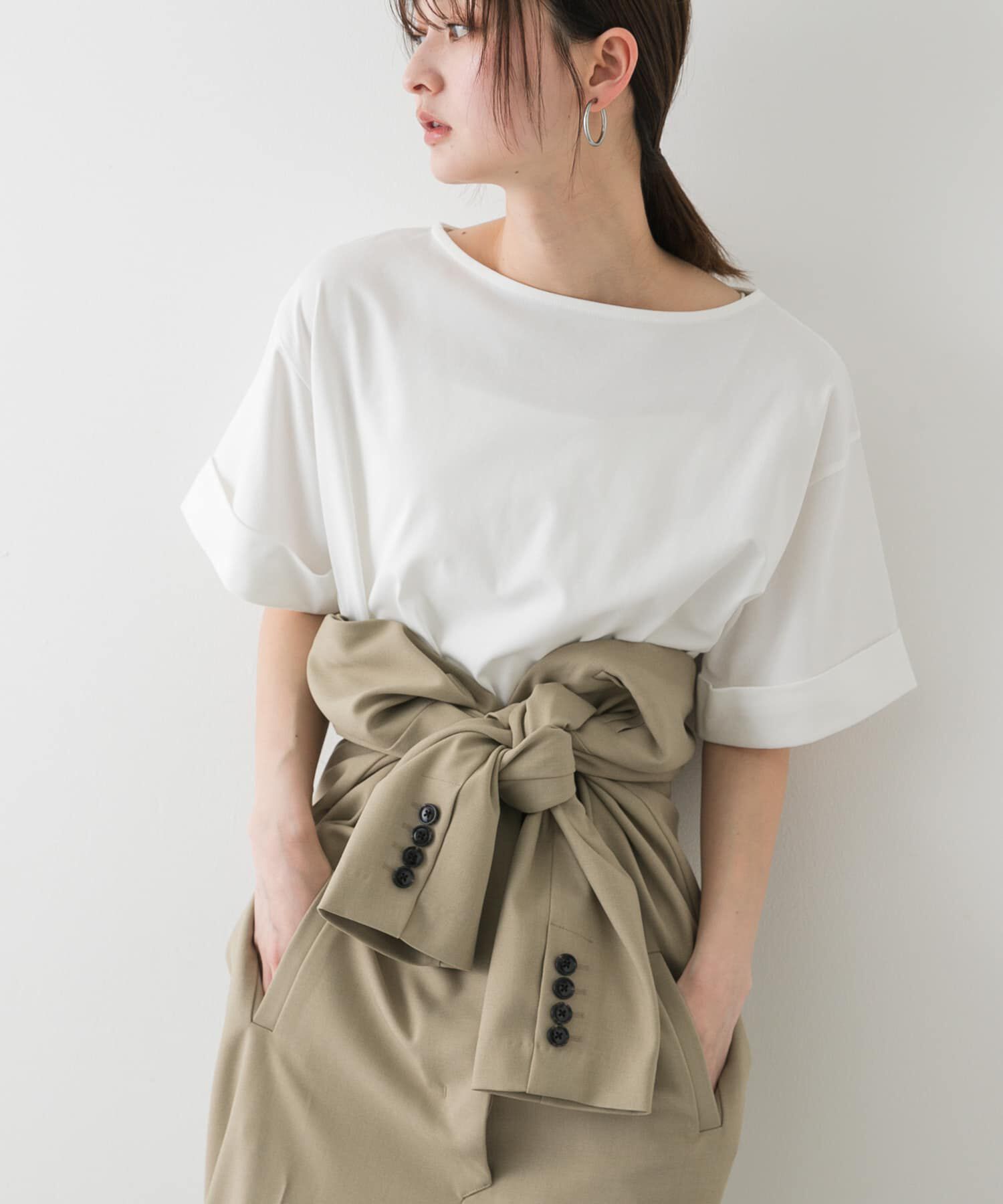 SENSE OF PLACE by URBAN RESEARCH「『UR TECH』ロールスリーブTシャツ(半袖)」|Tシャツ・カットソー|オフホワイト