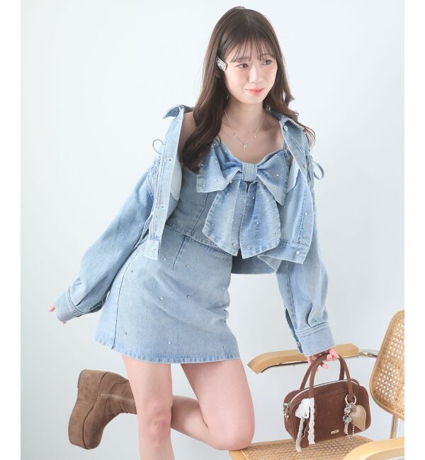  「&infin;ビジュー付き台形ミニスカパン」|台形|