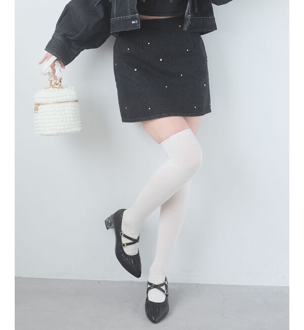  「&infin;ビジュー付き台形ミニスカパン」|台形|ブラック