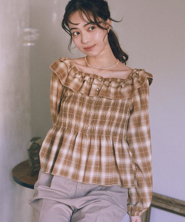 earth music&ecology「チェックシャーリングブラウス」|シャツ・ブラウス|