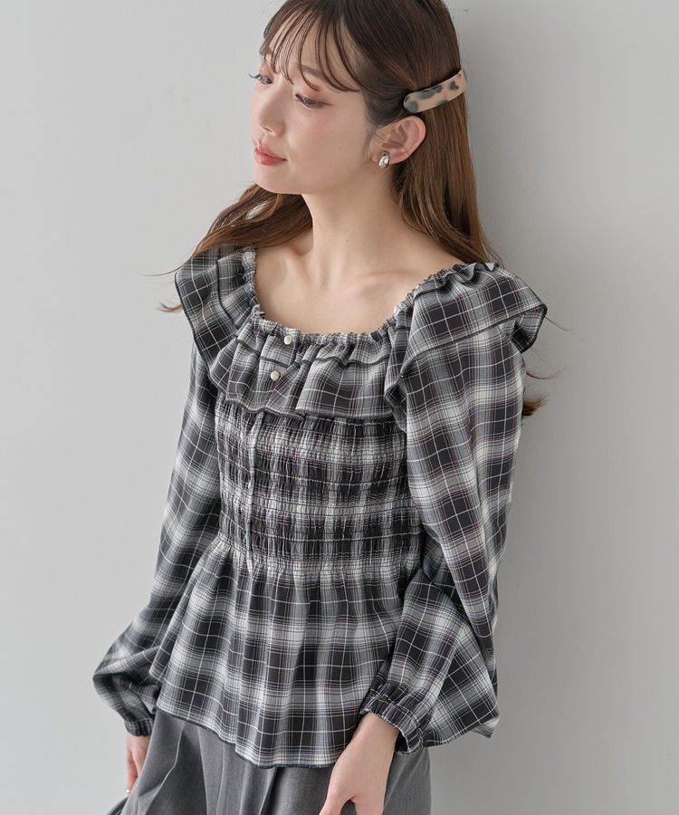 earth music&ecology「チェックシャーリングブラウス」|シャツ・ブラウス|