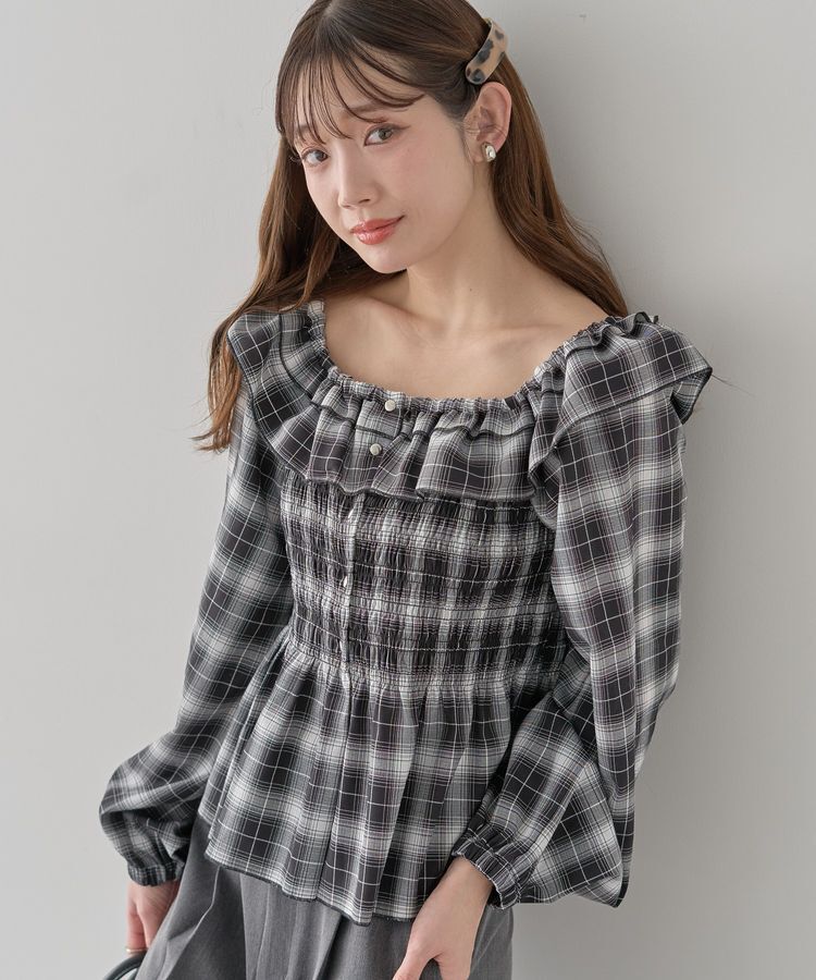earth music&ecology「チェックシャーリングブラウス」|シャツ・ブラウス|