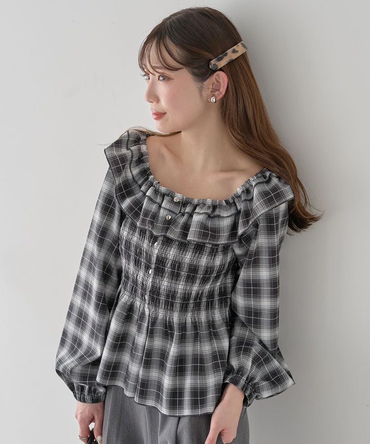 earth music&ecology「チェックシャーリングブラウス」|シャツ・ブラウス|