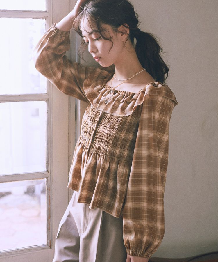 earth music&ecology「チェックシャーリングブラウス」|シャツ・ブラウス|