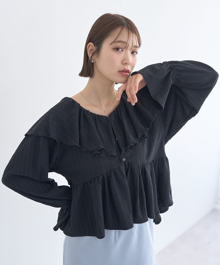 earth music&ecology「ラッフルカラーカットブラウス」|シャツ・ブラウス|Black