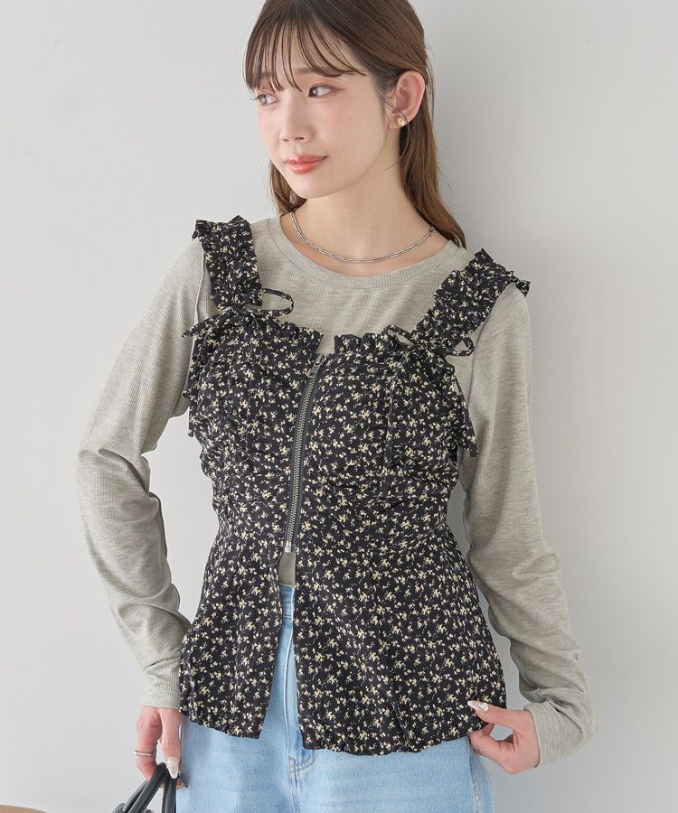 earth music&ecology「フラワーペプラムビスチェ」|ベスト・ジレ|