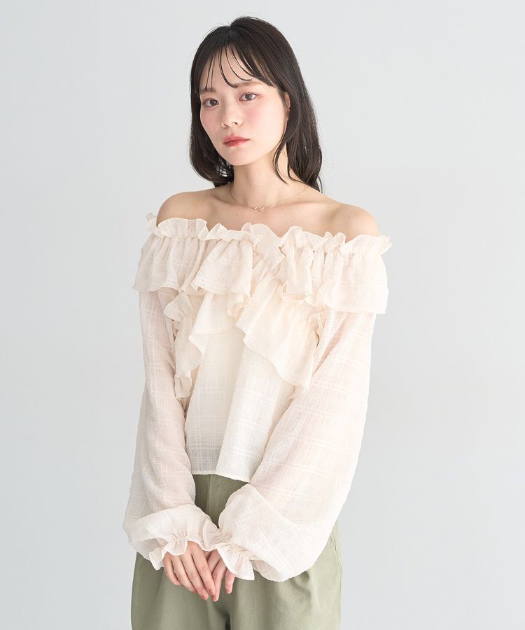 earth music&ecology「シアーチェック2wayオフショルブラウス」|シャツ・ブラウス|