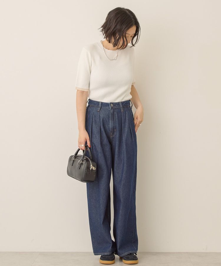 AMERICAN HOLIC「袖口バイカラー半袖ニットプルオーバー」|ニット・セーター|