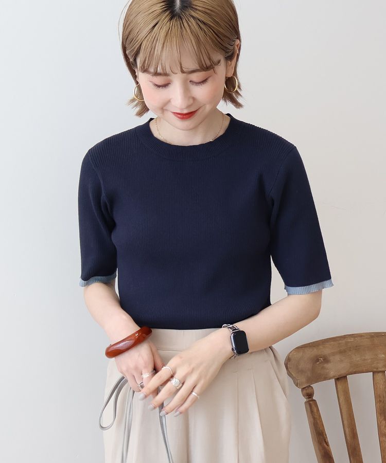 AMERICAN HOLIC「袖口バイカラー半袖ニットプルオーバー」|ニット・セーター|