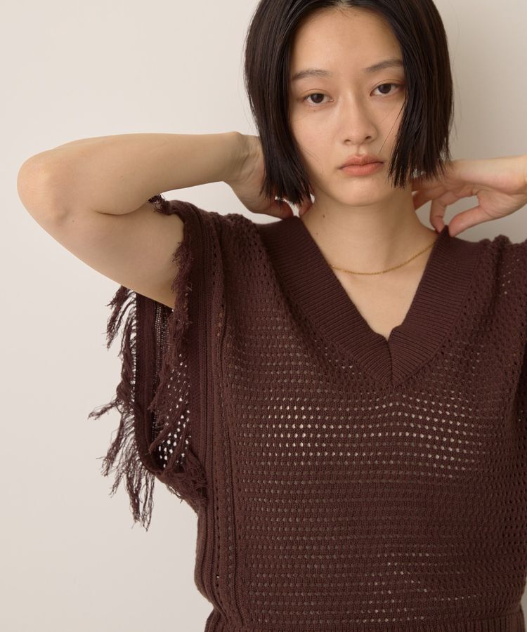 AMERICAN HOLIC「袖フリンジショート丈プルオーバー」|ニット・セーター|