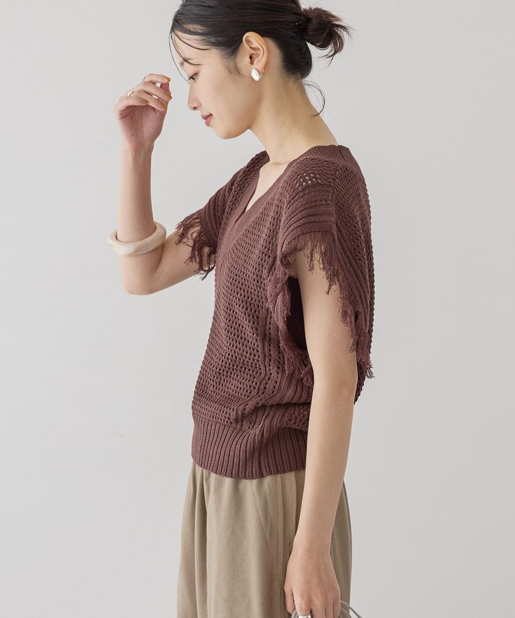 AMERICAN HOLIC「袖フリンジショート丈プルオーバー」|ニット・セーター|