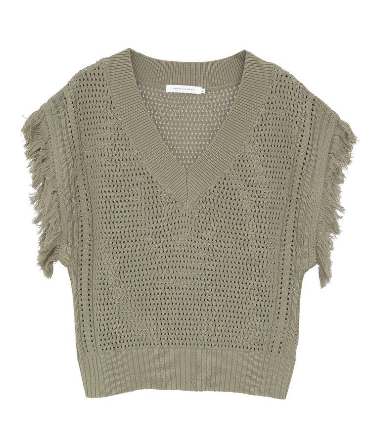 AMERICAN HOLIC「袖フリンジショート丈プルオーバー」|ニット・セーター|