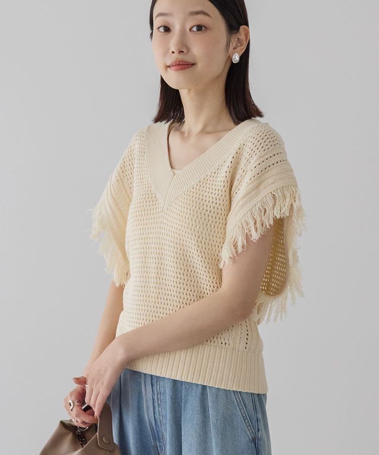 AMERICAN HOLIC「袖フリンジショート丈プルオーバー」|ニット・セーター|
