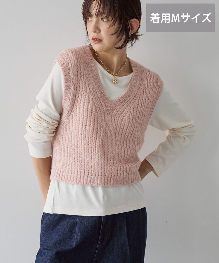 AMERICAN HOLIC「【選べる丈】甘編みニットベスト」|ベスト・ジレ|Salmon Pink