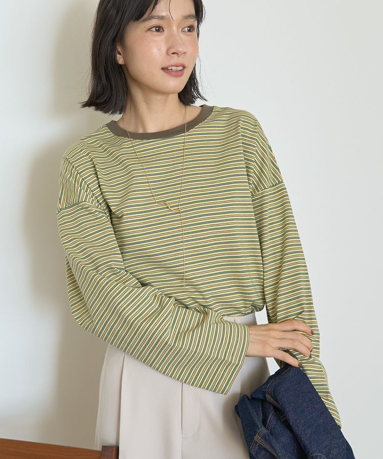 AMERICAN HOLIC「カラーボーダークロップド丈プルオーバー」|Tシャツ・カットソー|