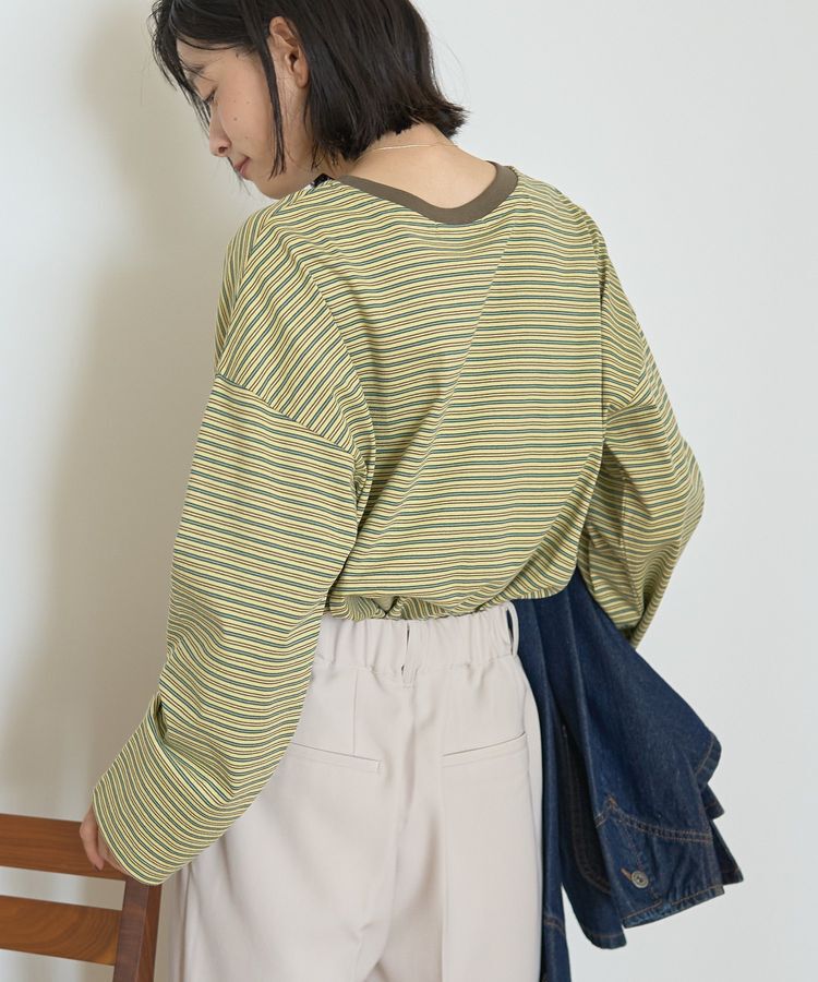 AMERICAN HOLIC「カラーボーダークロップド丈プルオーバー」|Tシャツ・カットソー|