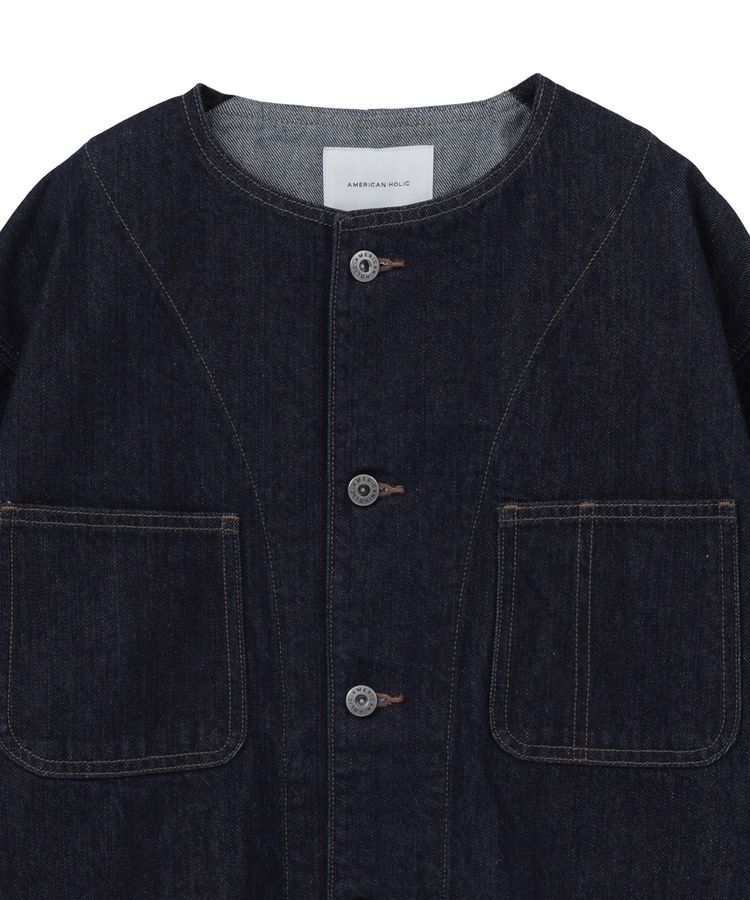 AMERICAN HOLIC「ノーカラーデニムカバーオール」|テーラードジャケット|