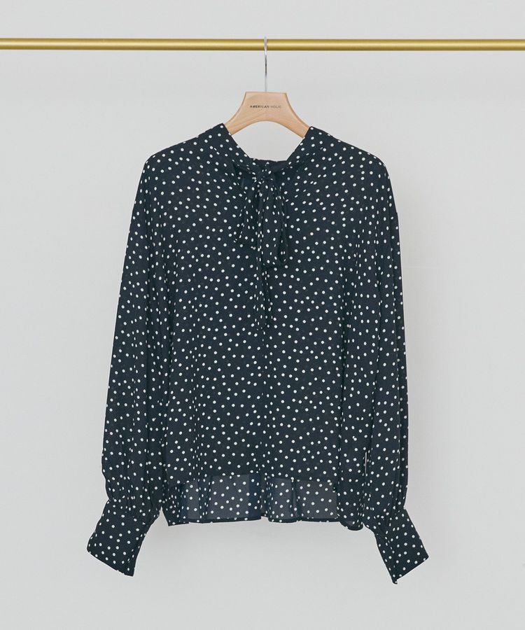 AMERICAN HOLIC「【イージーケア】ドット柄ボウタイブラウス」|シャツ・ブラウス|