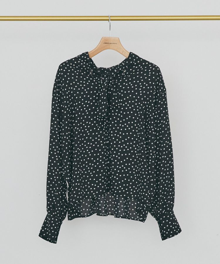 AMERICAN HOLIC「【イージーケア】ドット柄ボウタイブラウス」|シャツ・ブラウス|