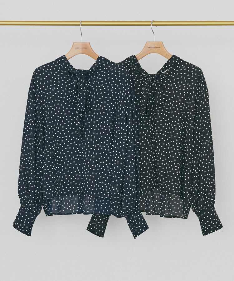 AMERICAN HOLIC「【イージーケア】ドット柄ボウタイブラウス」|シャツ・ブラウス|