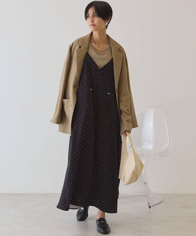 AMERICAN HOLIC「サイドシャーリングVネックドットキャミワンピース」|ワンピース|Black