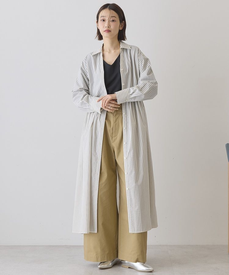 AMERICAN HOLIC「【イージーケア】ギャザーシャツワンピース」|ワンピース|ストライプホワイト