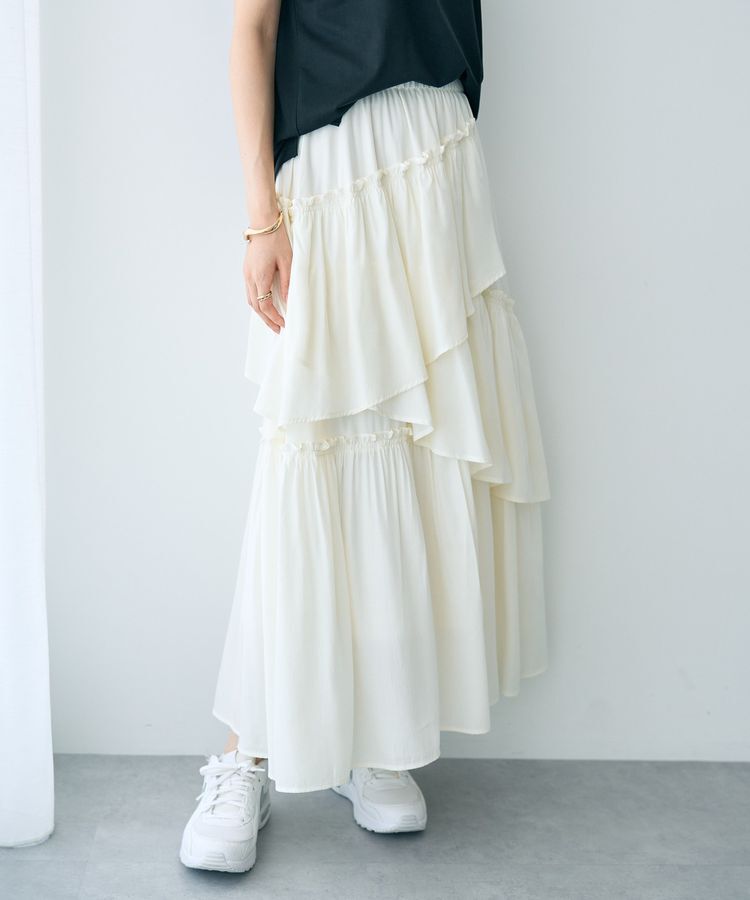 YECCA VECCA「アシンメトリーラッフルスカート」|フレア|Ivory