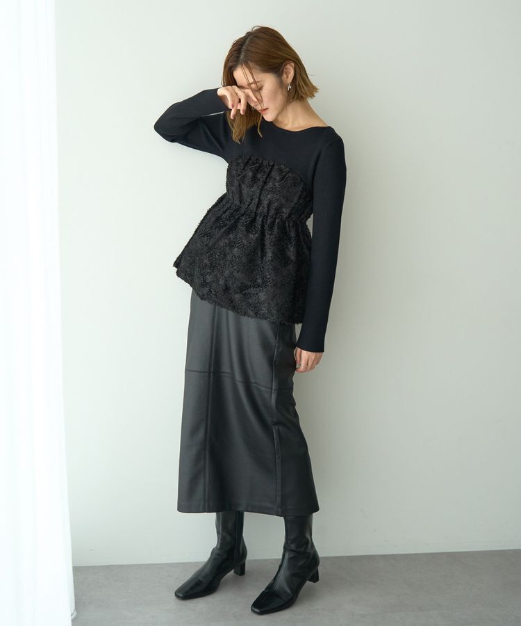 YECCA VECCA「レザーライクナロースカート」|タイト|