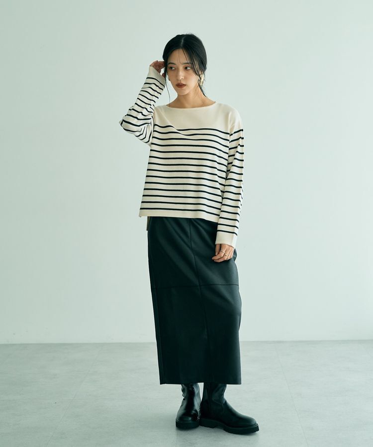 YECCA VECCA「レザーライクナロースカート」|タイト|