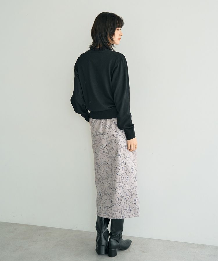 YECCA VECCA「ラインフラワー柄フェイクスエードスカート」|タイト|
