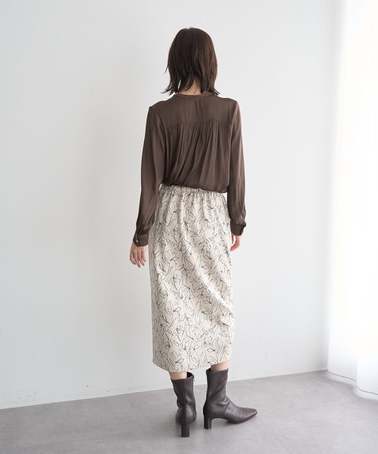 YECCA VECCA「ラインフラワー柄フェイクスエードスカート」|タイト|