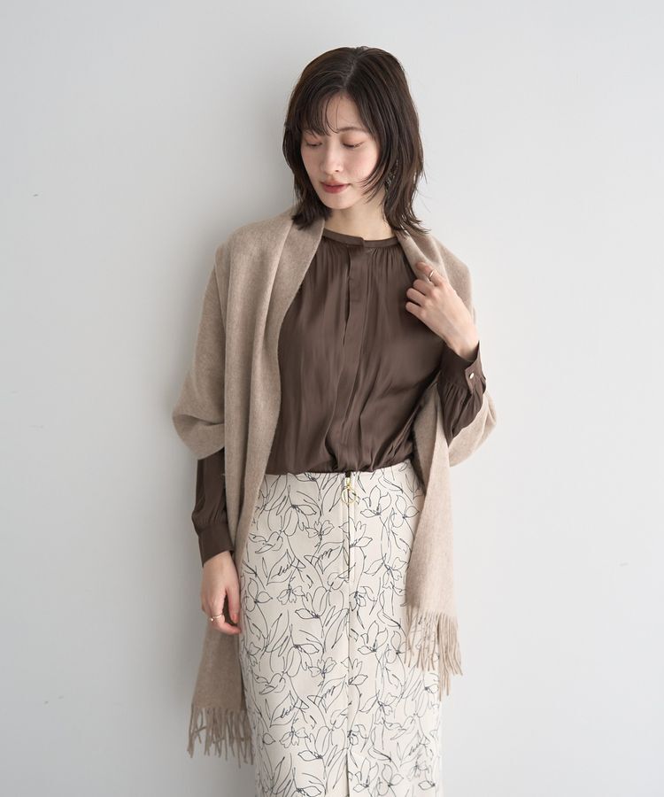 YECCA VECCA「ラインフラワー柄フェイクスエードスカート」|タイト|