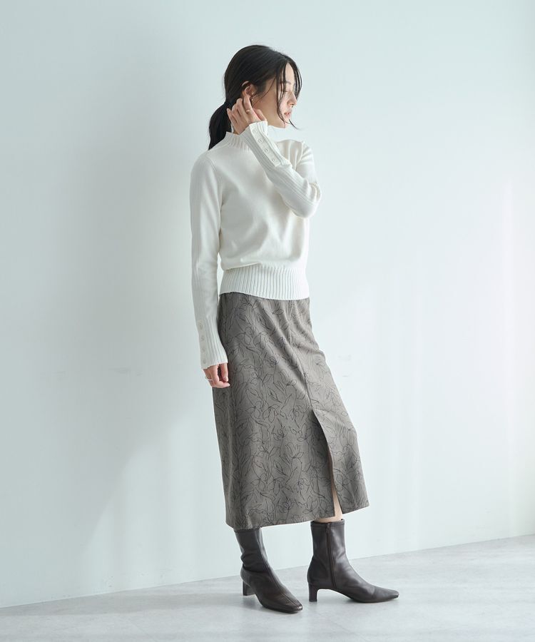 YECCA VECCA「ラインフラワー柄フェイクスエードスカート」|タイト|