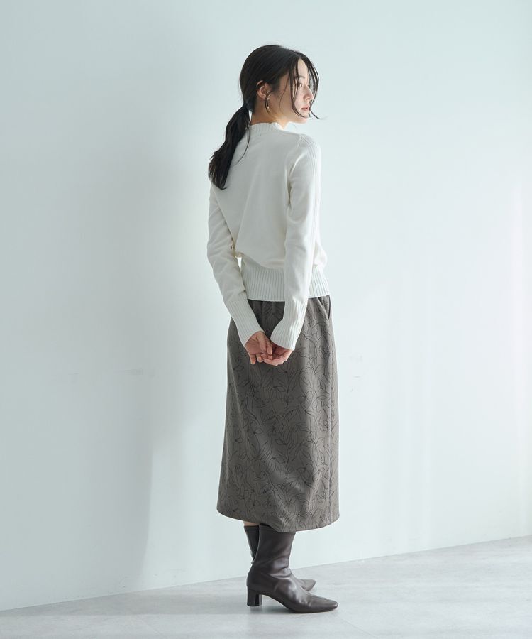 YECCA VECCA「ラインフラワー柄フェイクスエードスカート」|タイト|