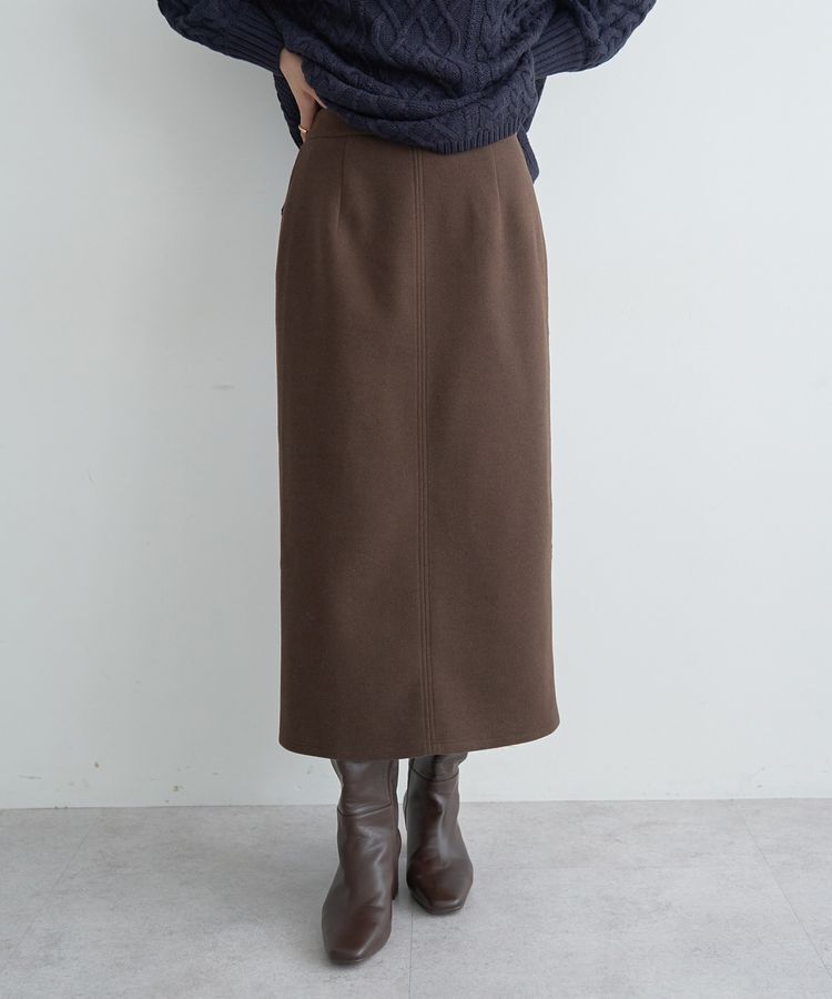 YECCA VECCA「メルトンナロースカート」|タイト|Brown