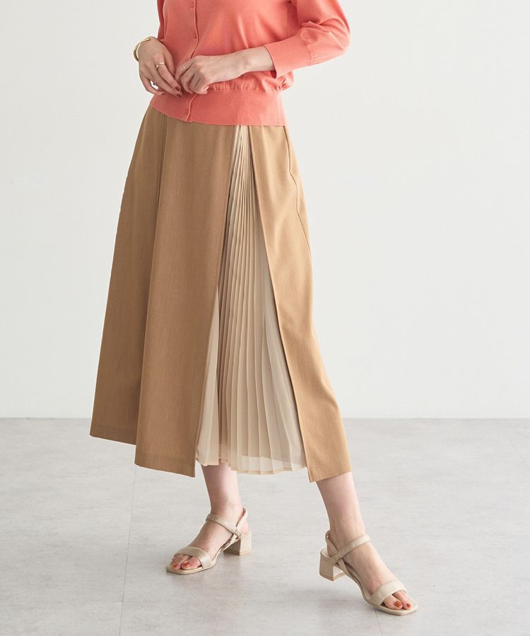 YECCA VECCA「プリーツMIXフレアスカート」|フレア|Beige