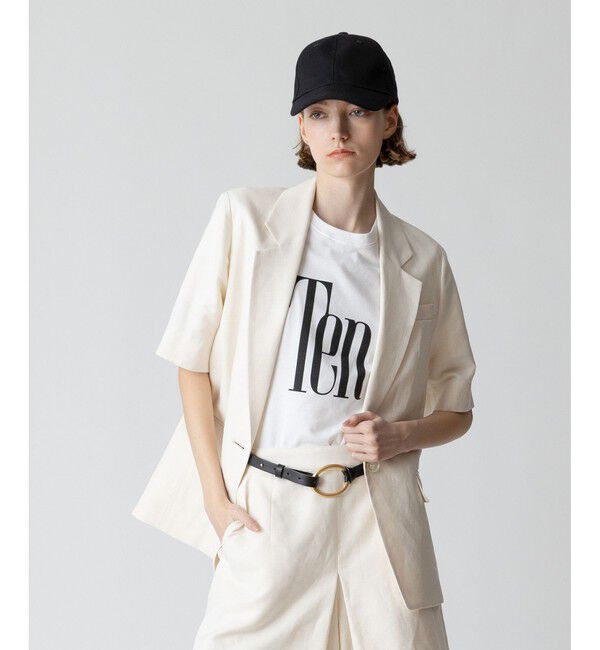 allureville「【セットアップ対応可能】リネンコンシャークスキンハーフスリーブジャケット」|テーラードジャケット|