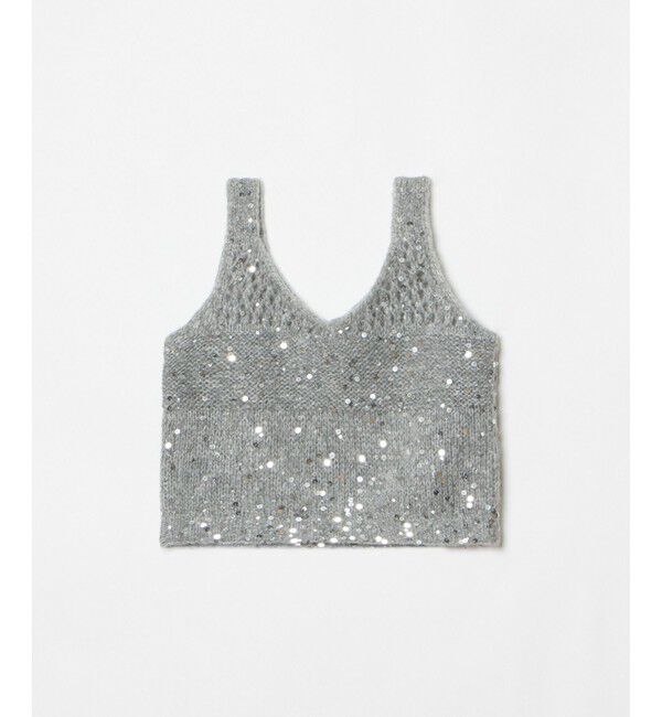 allureville「スパンコールモヘヤキャミ」|ベスト・ジレ|グレー